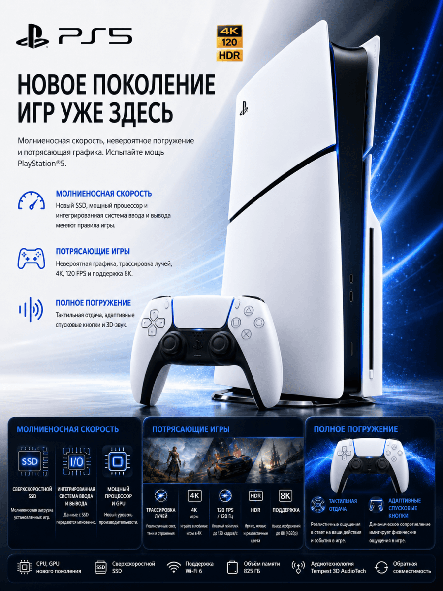 Игровая приставка Sony PlayStation 5 Slim Disk 1TB