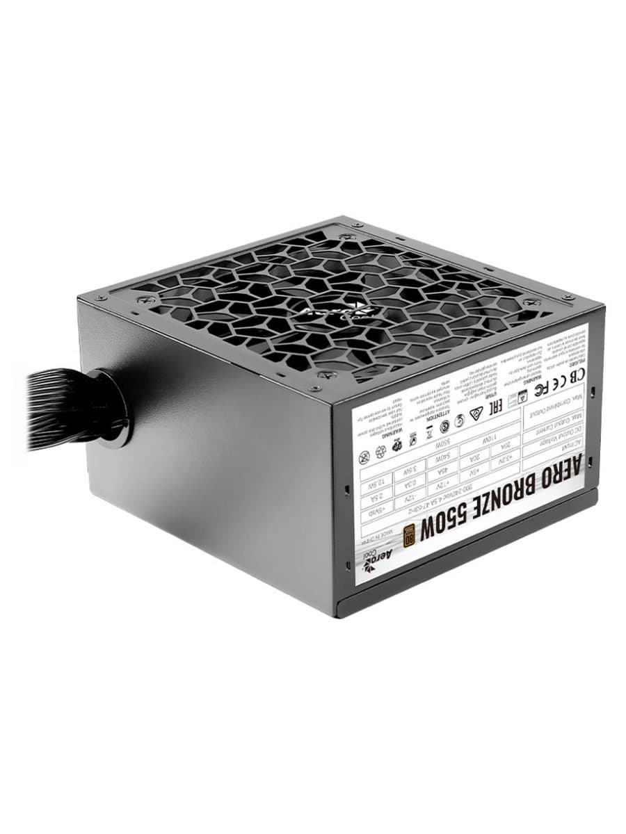 Блок питания 550W Aerocool AERO BRONZE 550W, 550W, ATX, Bronze, APFC, 20+4pin, 4+4pin, 5*Sata, 4*Molex, 2*PCI-E 6+2pin, Вентилятор 12см, Кабель питания, Чёрный
